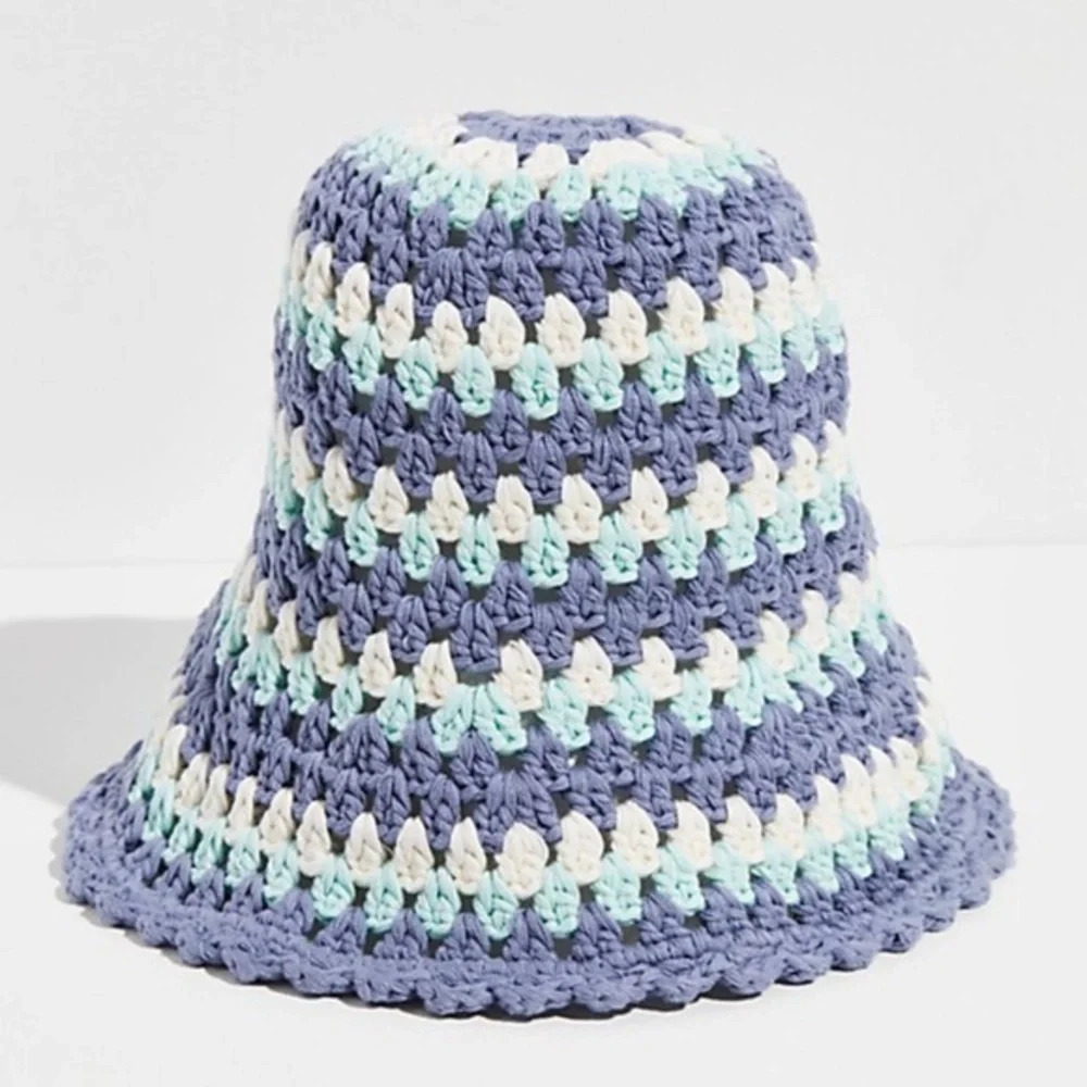 Free People Blue Crochet Striped Bucket Hat - Picture 2 of 3
